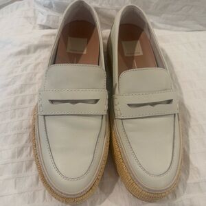 Dolce Vita Ranna Loafers Cream Beige Leather Raffia Platform Heel Size 8 EUC